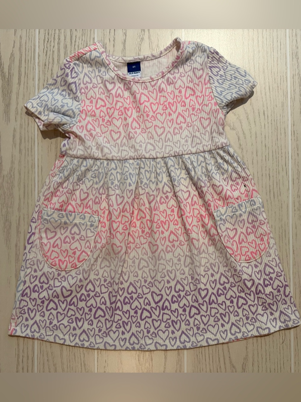 Old Navy Toddler Girls 2T Heart Print Ribbed Play Dress Pink Purple Pockets